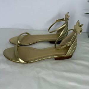 Lilly Pulitzer Gold Metallic Pineapple Flat Sandals Ankle Strap Womens 8 M